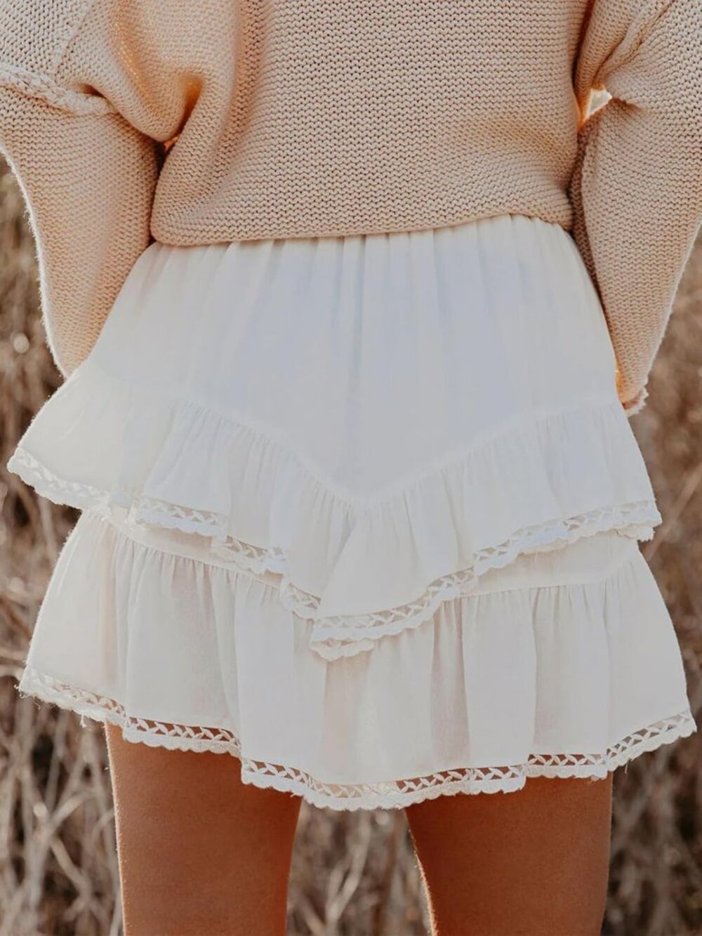 Women's White Boho Ruffle Tiered Skorts High Waist Mini Skirts Golf Tennis Short - Picture 2 of 3